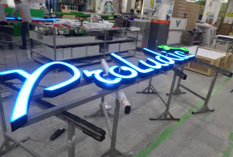 Illuminated channel letters in production
